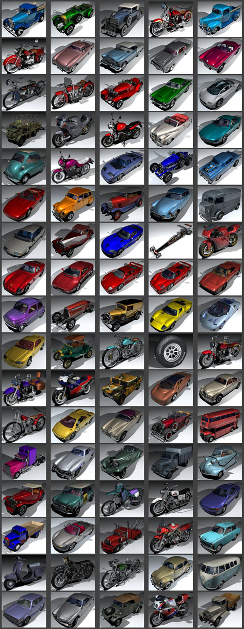 83个老式汽车和摩托车C4D模型 Vintage Modern Cars And Bikes for C4D