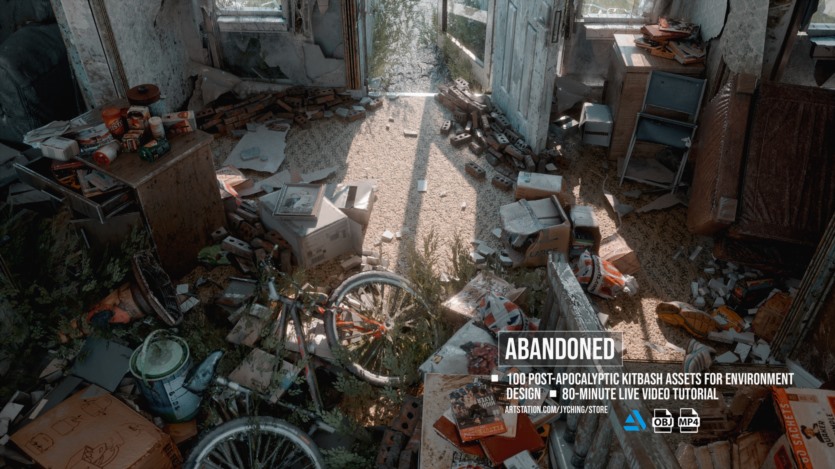 100组废墟垃圾家具物品3D模型 Artstation – Post-Apocalyptic Kitbash Set & Tutorial