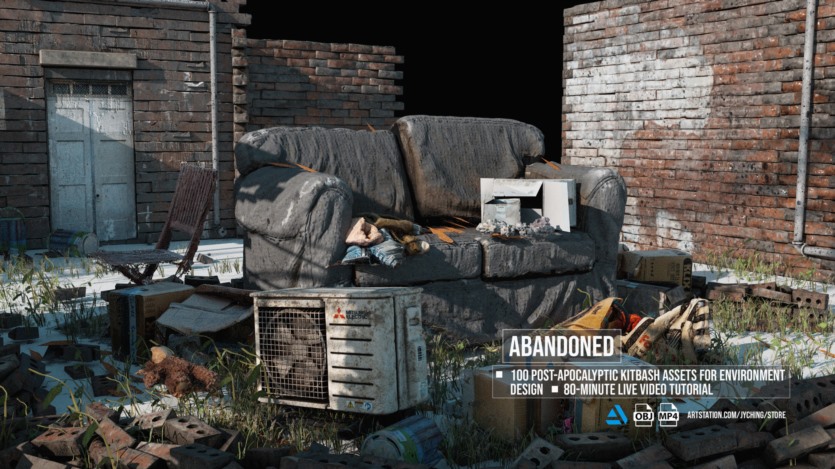 100组废墟垃圾家具物品3D模型 Artstation – Post-Apocalyptic Kitbash Set & Tutorial
