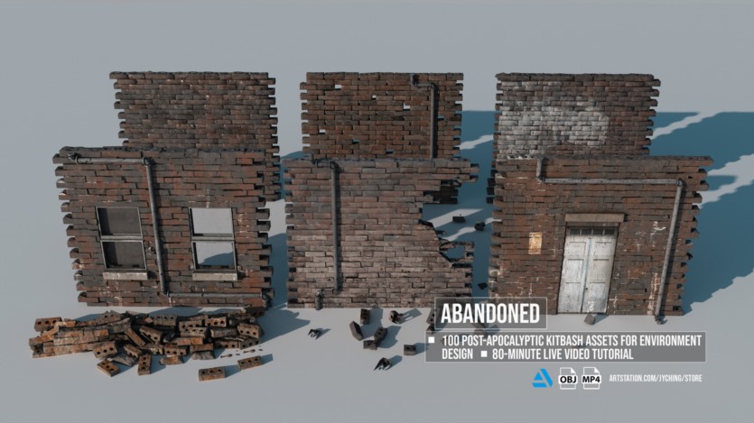 100组废墟垃圾家具物品3D模型 Artstation – Post-Apocalyptic Kitbash Set & Tutorial