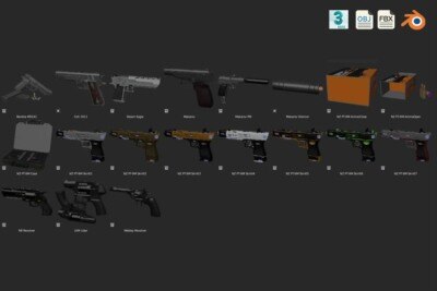 手枪武器3D模型 AX Handguns Pack (Blender/MAX/FBX/OBJ格式)