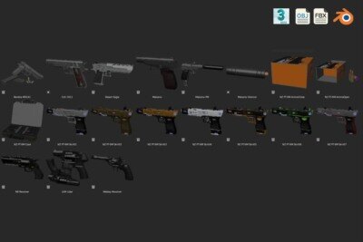 手枪武器3D模型 AX Handguns Pack (Blender/MAX/FBX/OBJ格式)
