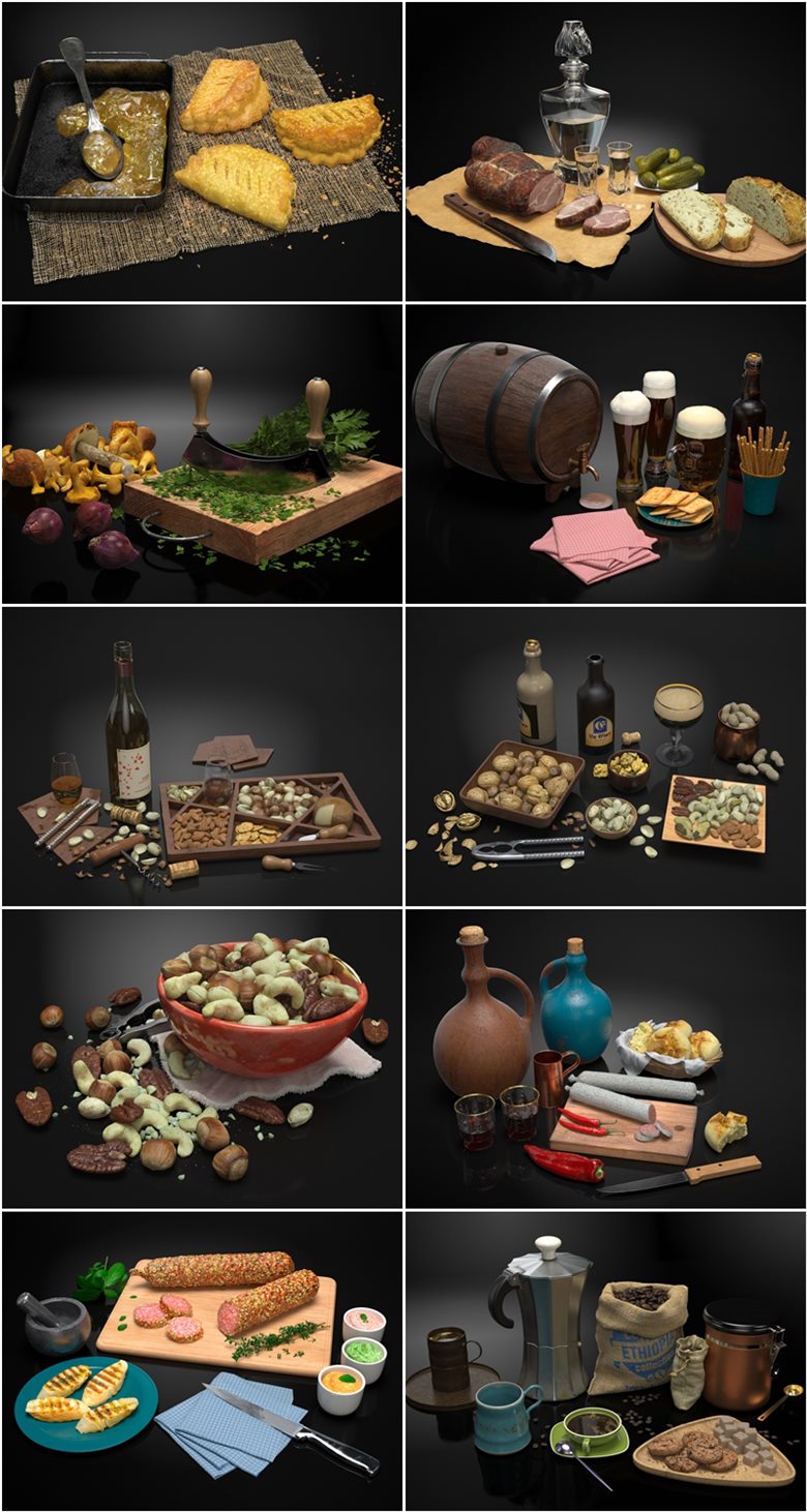 20个高度详细食品餐具3D模型 Evermotion – Archmodels vol. 217