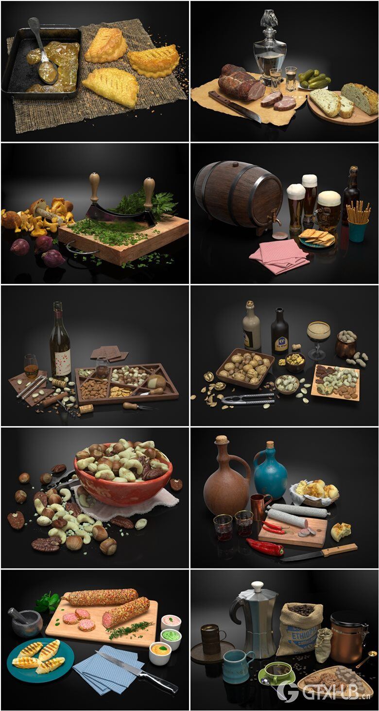 20个高度详细食品餐具3D模型 Evermotion – Archmodels vol. 217