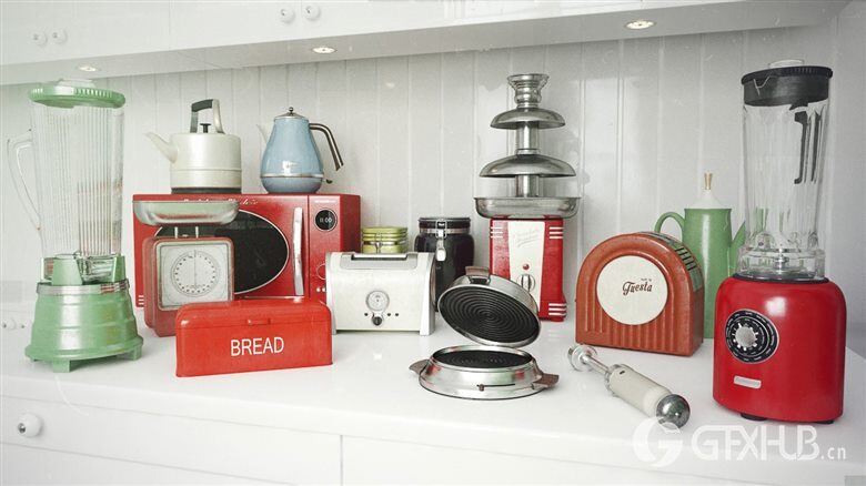 44个专业高度详细复古厨房电器3d模型 Evermotion – Archmodels Vol.143
