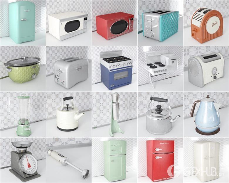 44个专业高度详细复古厨房电器3d模型 Evermotion – Archmodels Vol.143