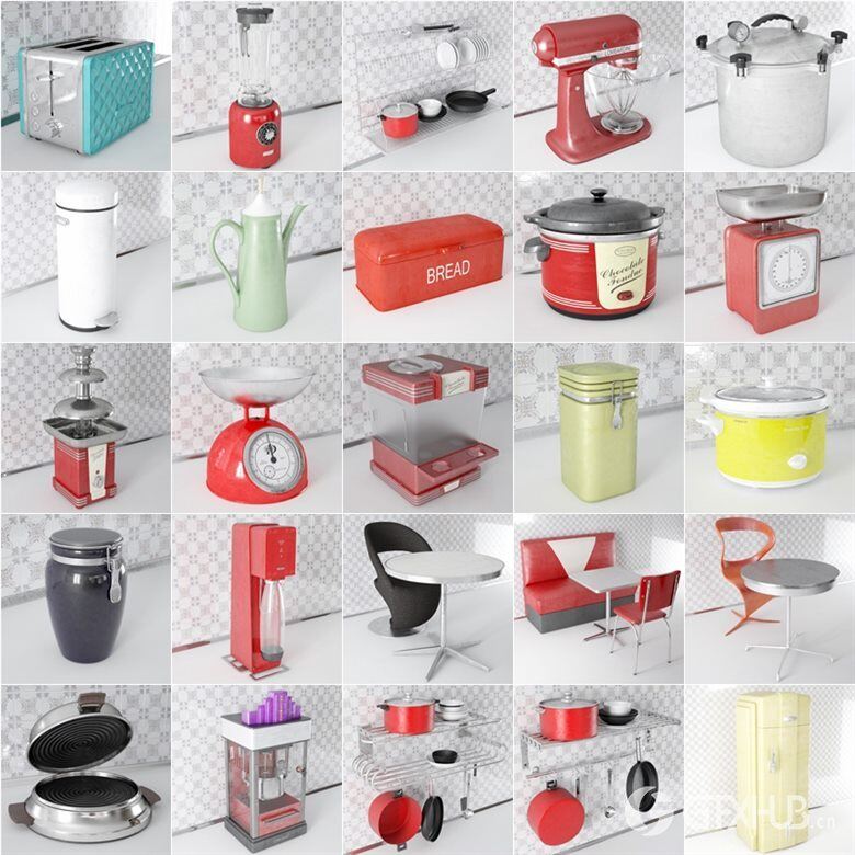 44个专业高度详细复古厨房电器3d模型 Evermotion – Archmodels Vol.143