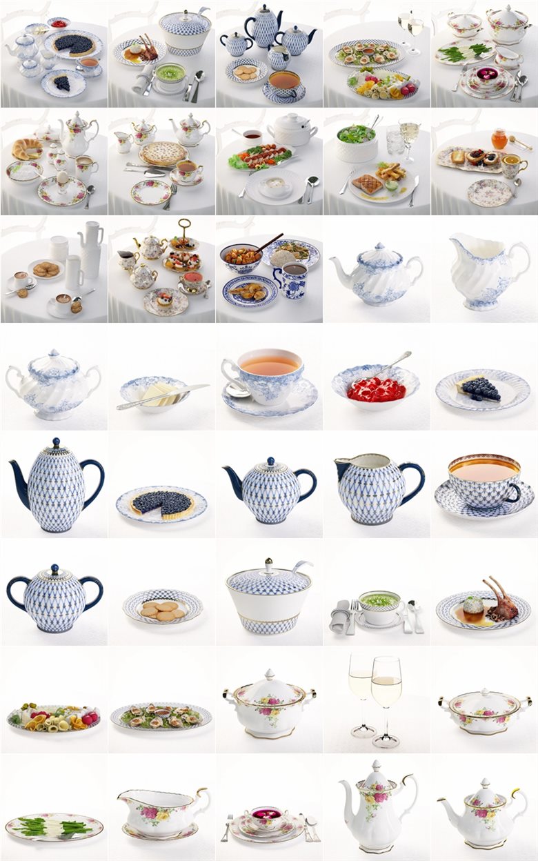 69种高度详细的食品瓷器餐具3D模型 Evermotion – Archmodels Vol.108