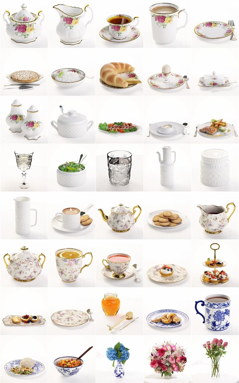 69种高度详细的食品瓷器餐具3D模型 Evermotion – Archmodels Vol.108