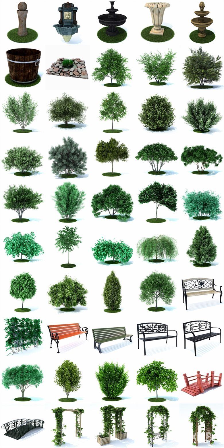 59个高度详细的园林元素3D模型 Evermotion – Archmodels Vol.105