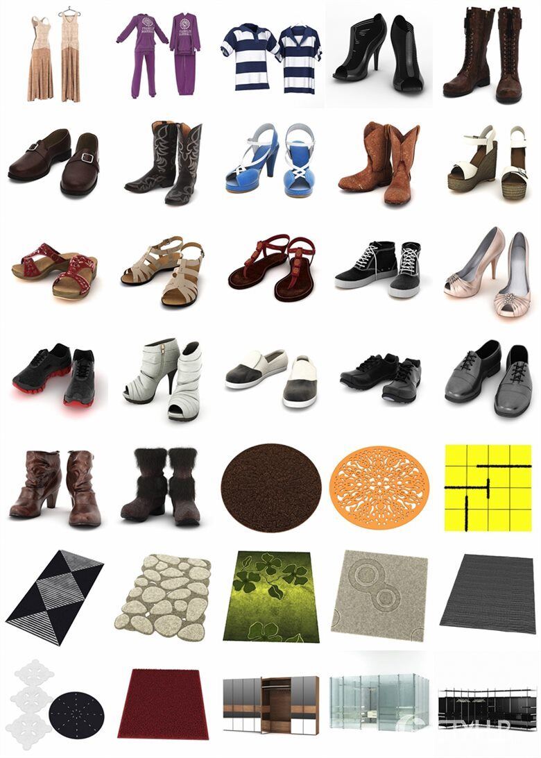 82种高度详细的衣服鞋子帽子地毯3D模型 Evermotion – Archmodels Vol.102