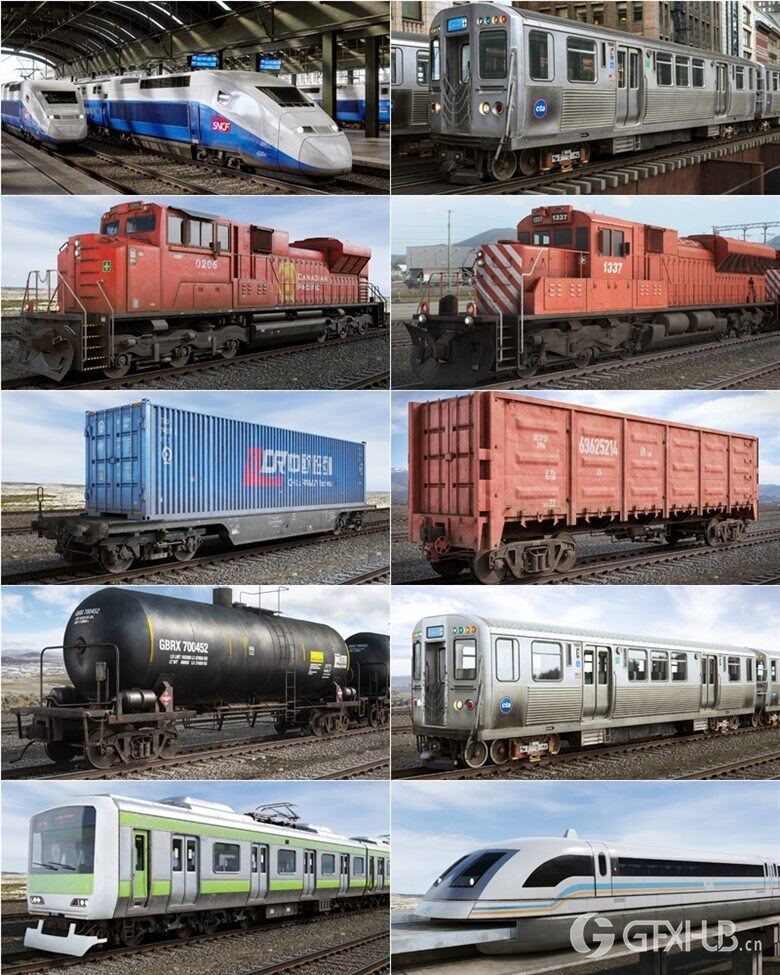 36 个专业高度详细火车、火车站、轨道和标志3D模型 Evermotion – Archmodels vol. 223