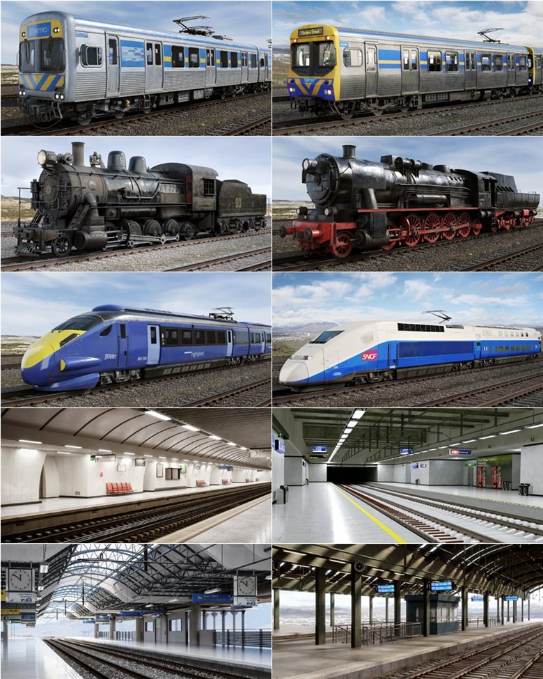 36 个专业高度详细火车、火车站、轨道和标志3D模型 Evermotion – Archmodels vol. 223