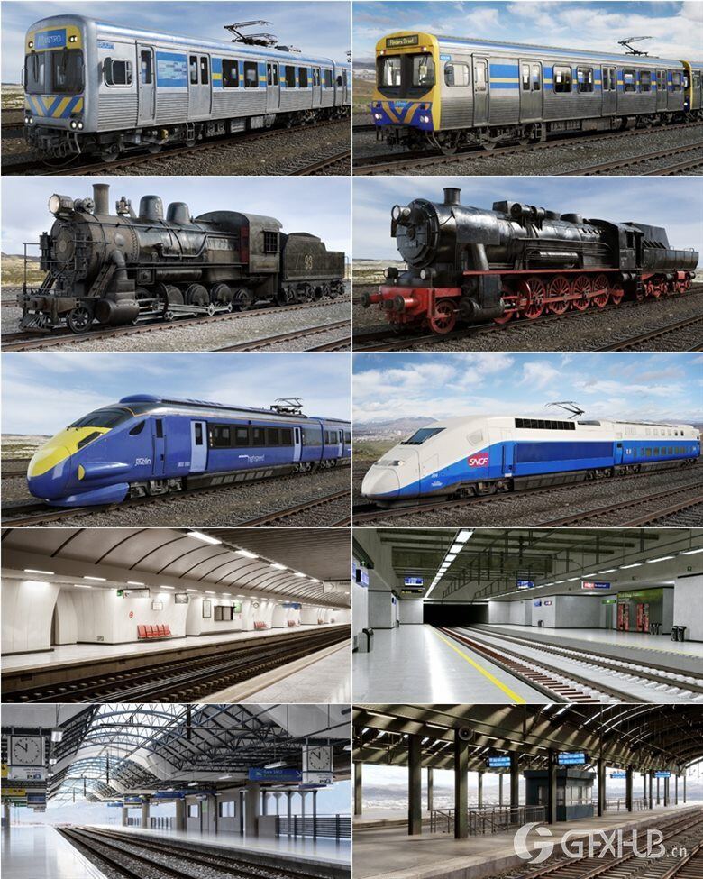 36 个专业高度详细火车、火车站、轨道和标志3D模型 Evermotion – Archmodels vol. 223