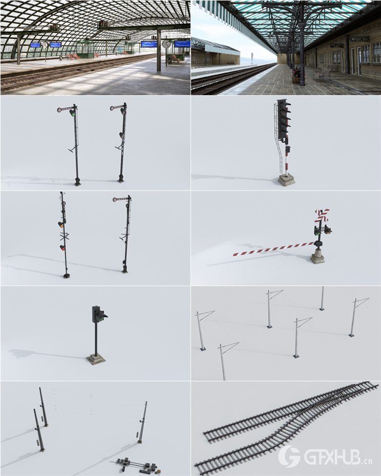 36 个专业高度详细火车、火车站、轨道和标志3D模型 Evermotion – Archmodels vol. 223