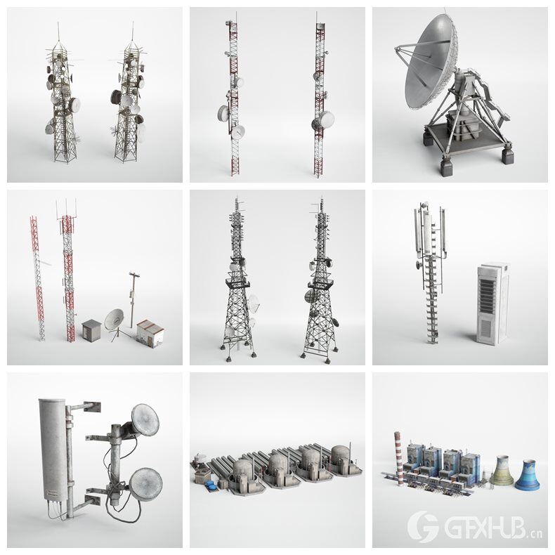 37个天线、能源杆、发电站和加油站3D模型 Evermotion - Archmodels Vol. 227
