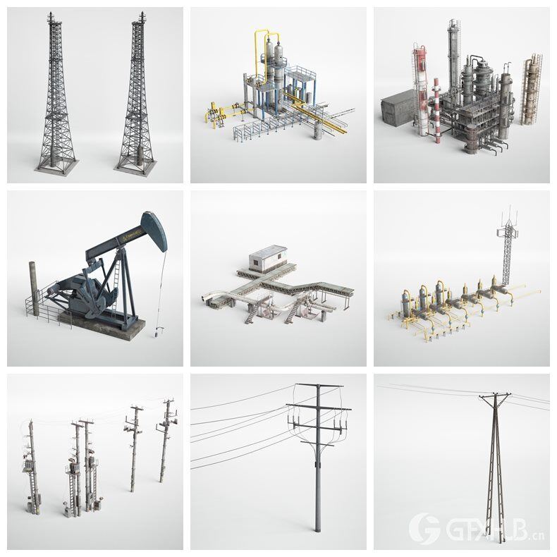 37个天线、能源杆、发电站和加油站3D模型 Evermotion - Archmodels Vol. 227