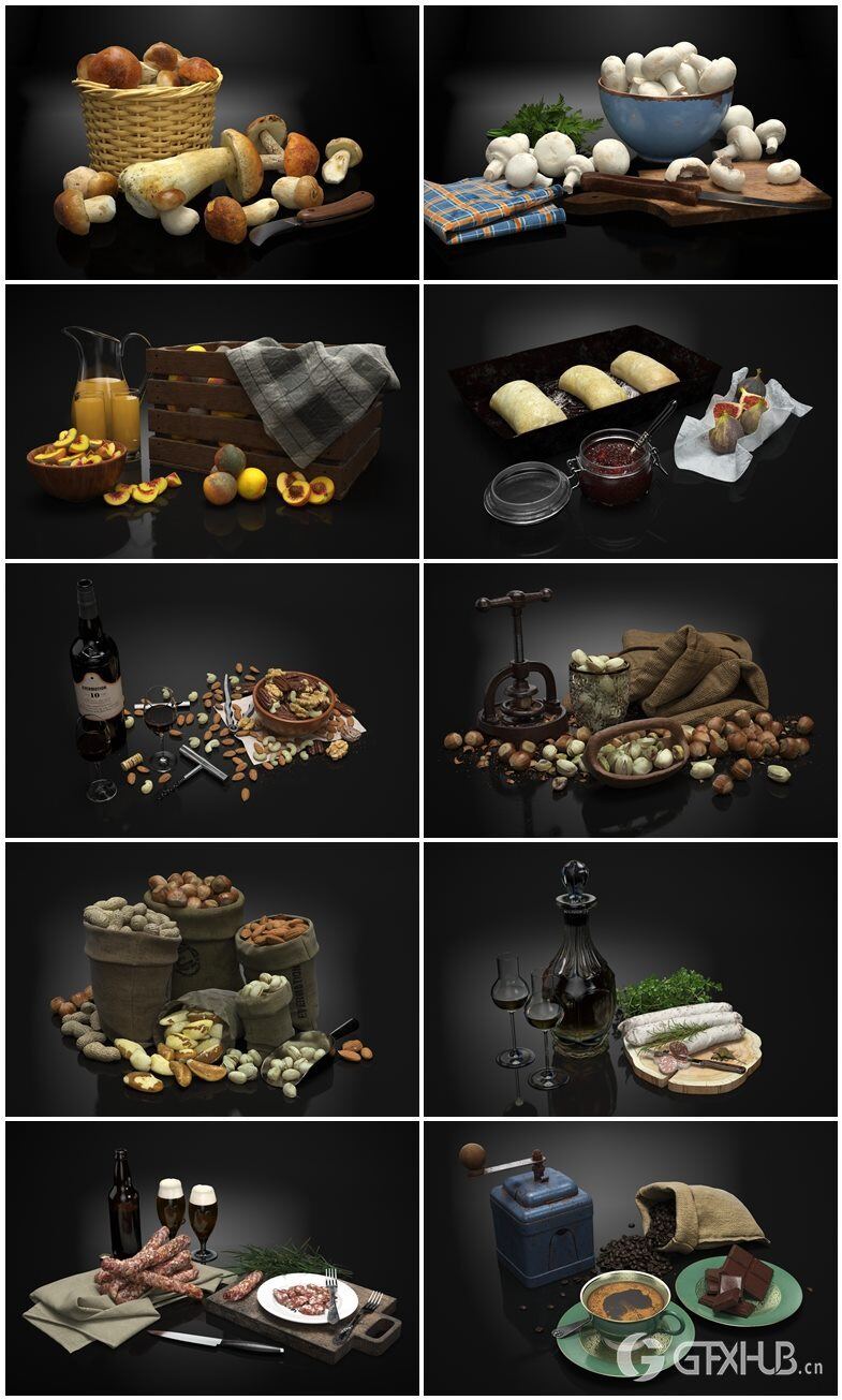 20个专业高品质扫描食品、餐具和餐具3D模型 Evermotion - Archmodels Vol.213