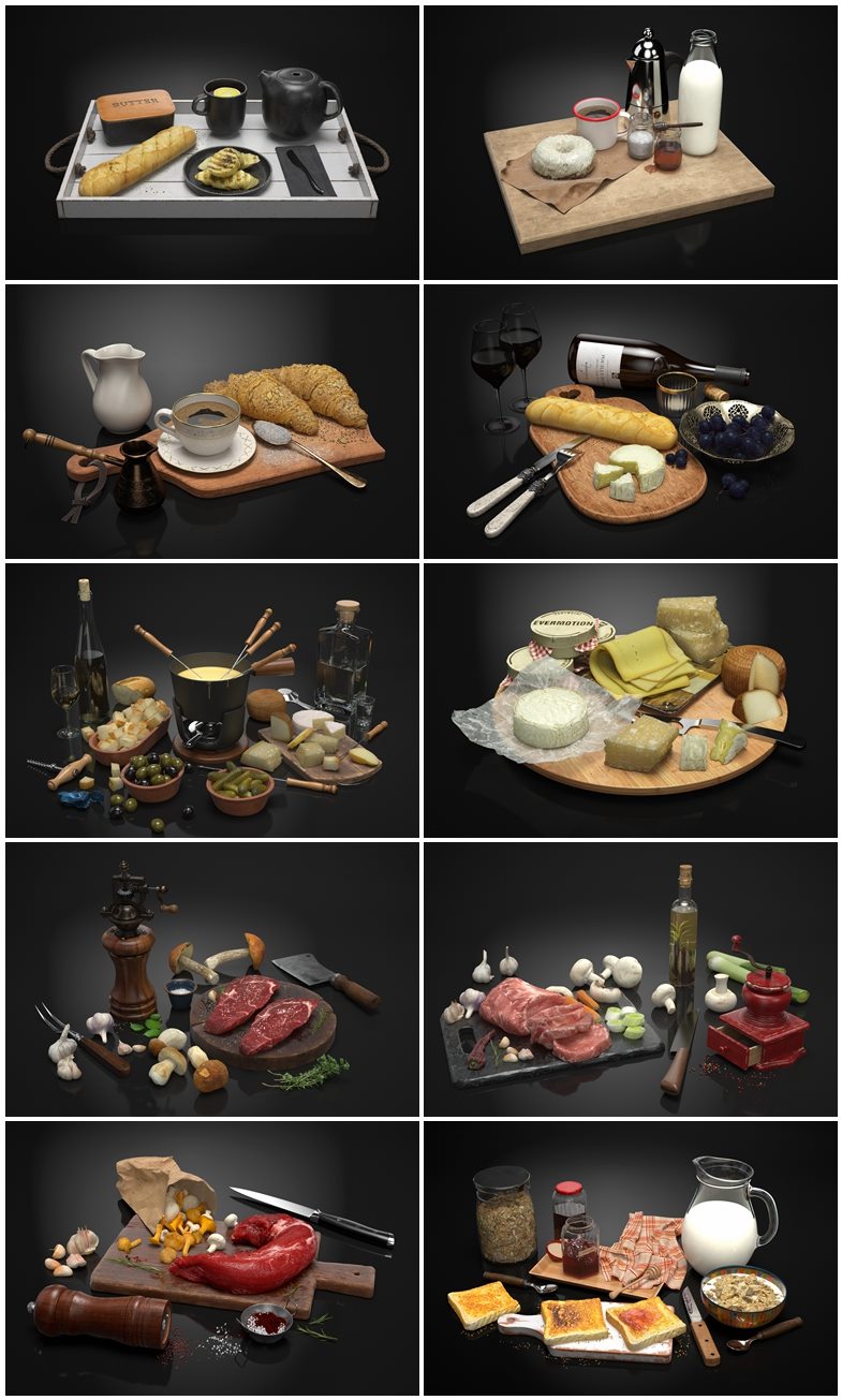 20个专业高品质扫描食品、餐具和餐具3D模型 Evermotion - Archmodels Vol.213