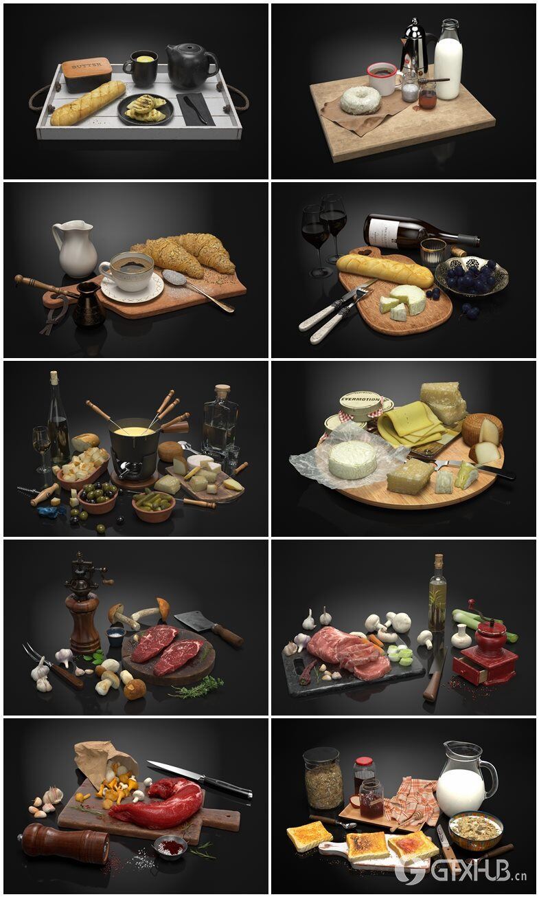 20个专业高品质扫描食品、餐具和餐具3D模型 Evermotion - Archmodels Vol.213