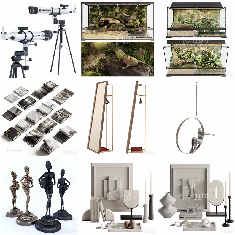 3DSky Pro 100套陈设摆件装饰3D模型合集