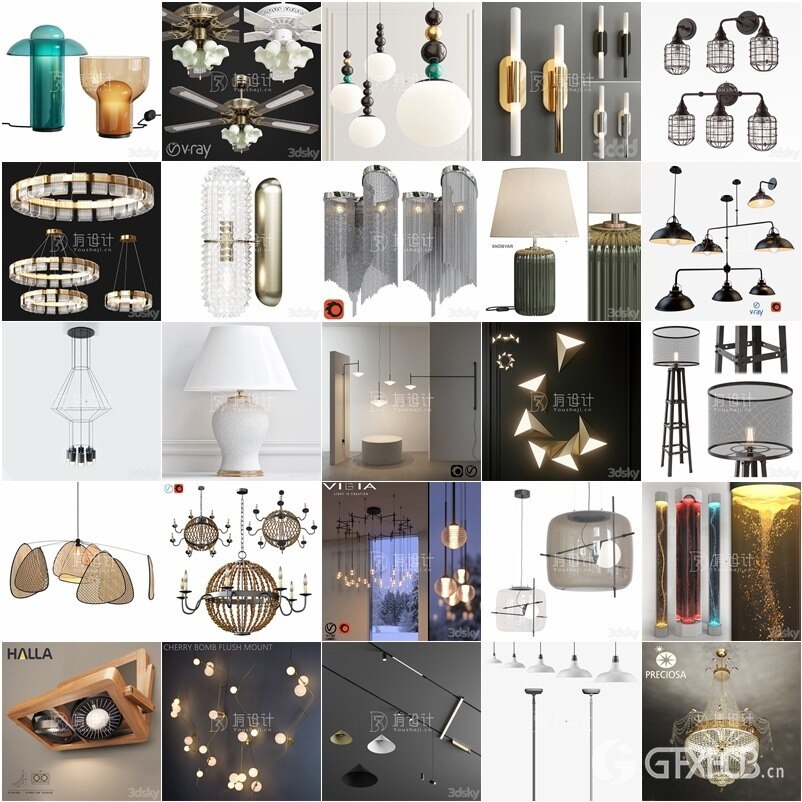 115套高精度灯具3D模型合集 3DSky PRO 115 Lamp 3D model collection