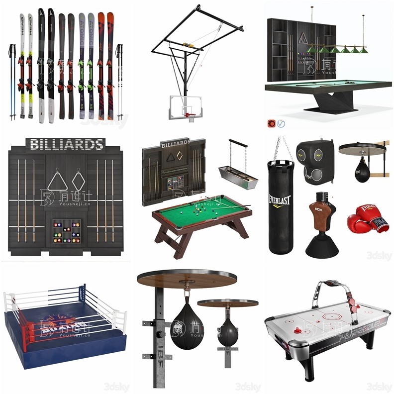 3DSky Pro 85套健身器械休闲娱乐儿童游乐设施3D模型