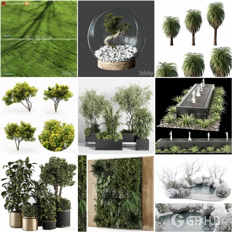 100套植物树木盆栽3D模型合集 3DSky Pro 100 Plants 3D Models Collection