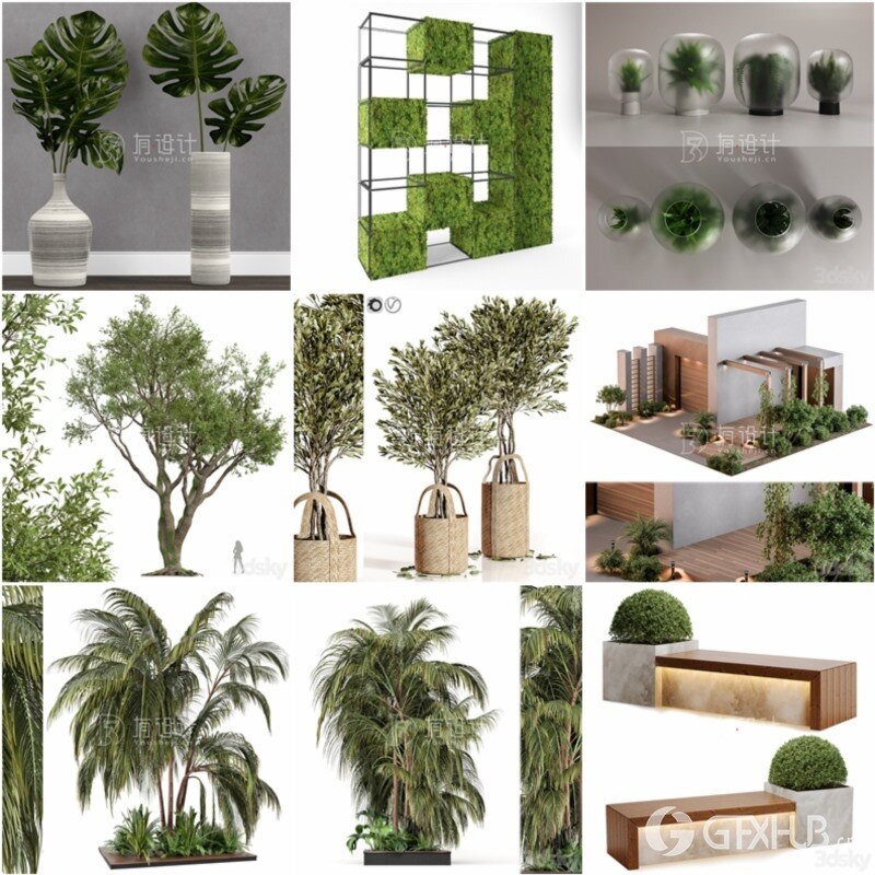 100套植物树木盆栽3D模型合集 3DSky Pro 100 Plants 3D Models Collection