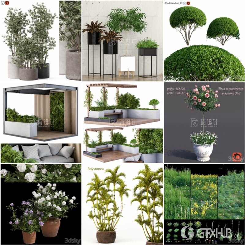 100套植物树木盆栽3D模型合集 3DSky Pro 100 Plants 3D Models Collection