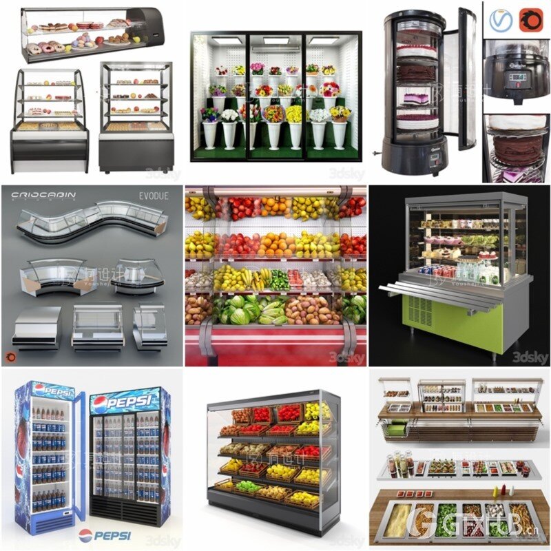 3DSky Pro 68套超市货架食品素菜饮料杂货3D模型合集