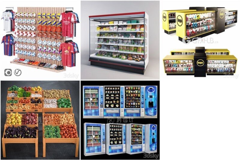 3DSky Pro 68套超市货架食品素菜饮料杂货3D模型合集