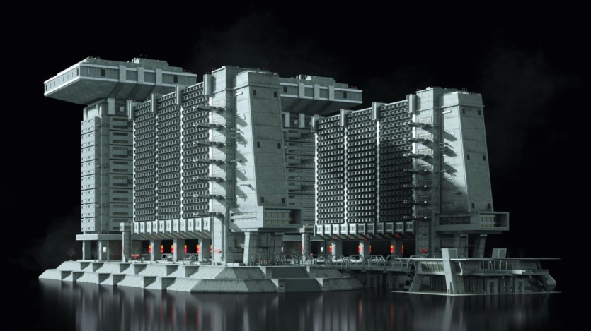 野兽派美学建筑未来科幻灰白高楼大厦3D模型 Kitbash3D - Brutalist 2055