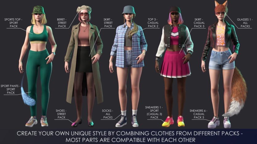 UE休闲装女孩街头服饰现代写实风格女性角色资产 Casual Wear Girls Pack 1 - Streetwear Modern Realistic Stylized Woman Character