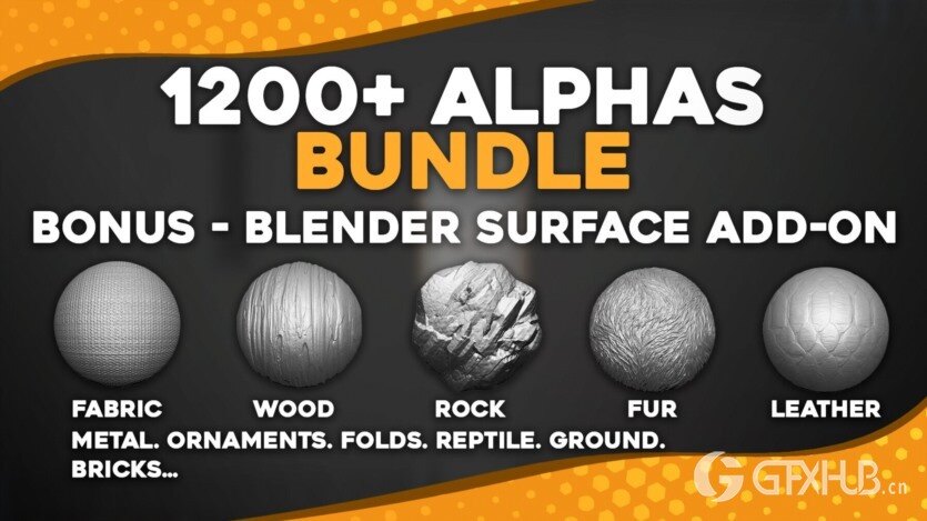 1200+ Alpha黑白深度贴图 1200+ Alphas Bundle for ZBrush Bledner Surface