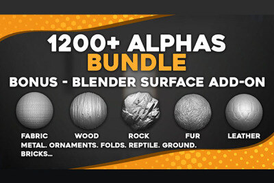 1200+ Alpha黑白深度贴图 1200+ Alphas Bundle for ZBrush Bledner Surface