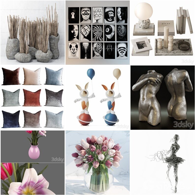 3DSky Pro 110套陈设摆件装饰饰品3D模型合集
