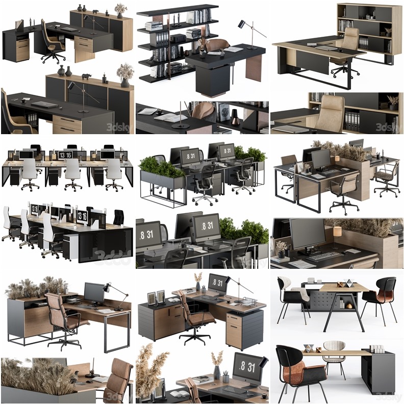 3DSky Pro 电脑桌办公桌办公家具100套合集