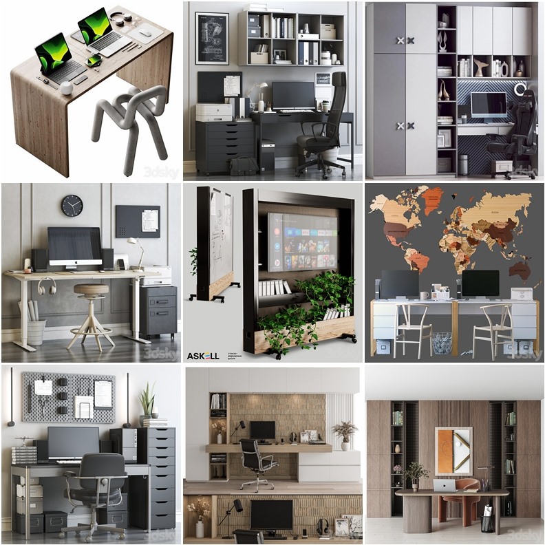 3DSky Pro 电脑桌办公桌办公家具100套合集