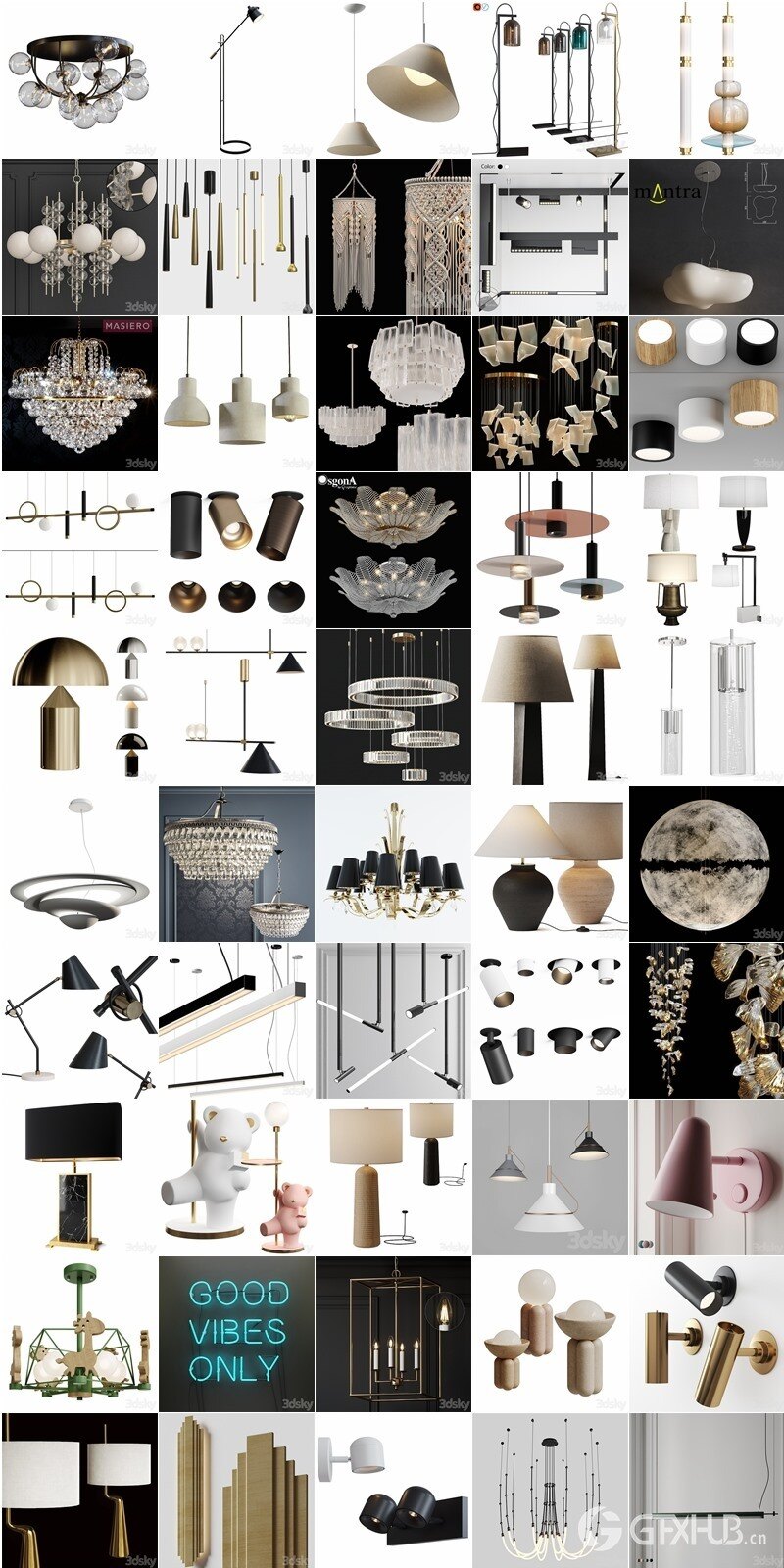 124套高精度灯具3D模型合集 3DSky PRO 124 Lamp 3D model collection