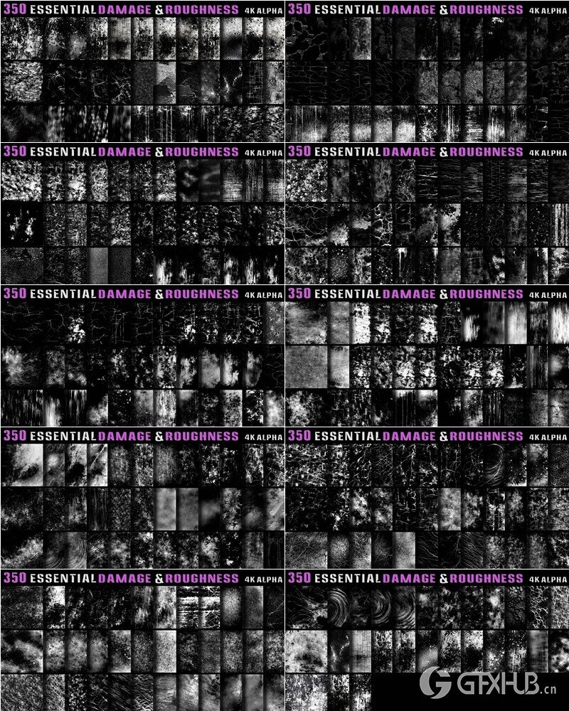 350个4K损伤和粗糙度缺陷Alpha贴图 350 Essential Damage & Imperfection Alpha_Vol.4