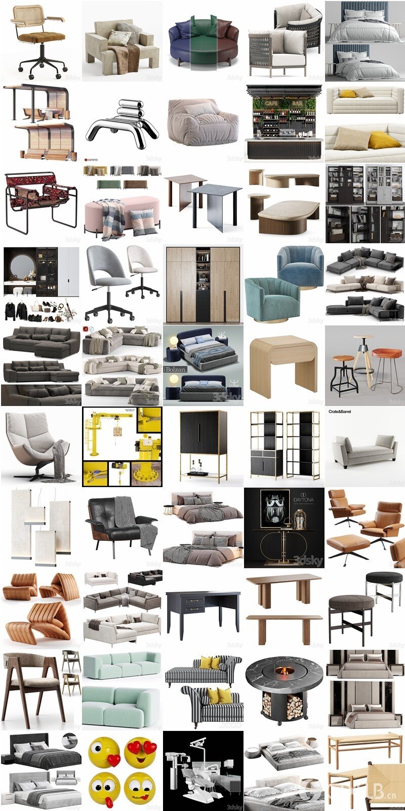 3dsky Pro 室内家具沙发椅子床具桌台浴室客厅背景墙3D模型合辑2024年3月第一季 | 380套 | 21.8GB