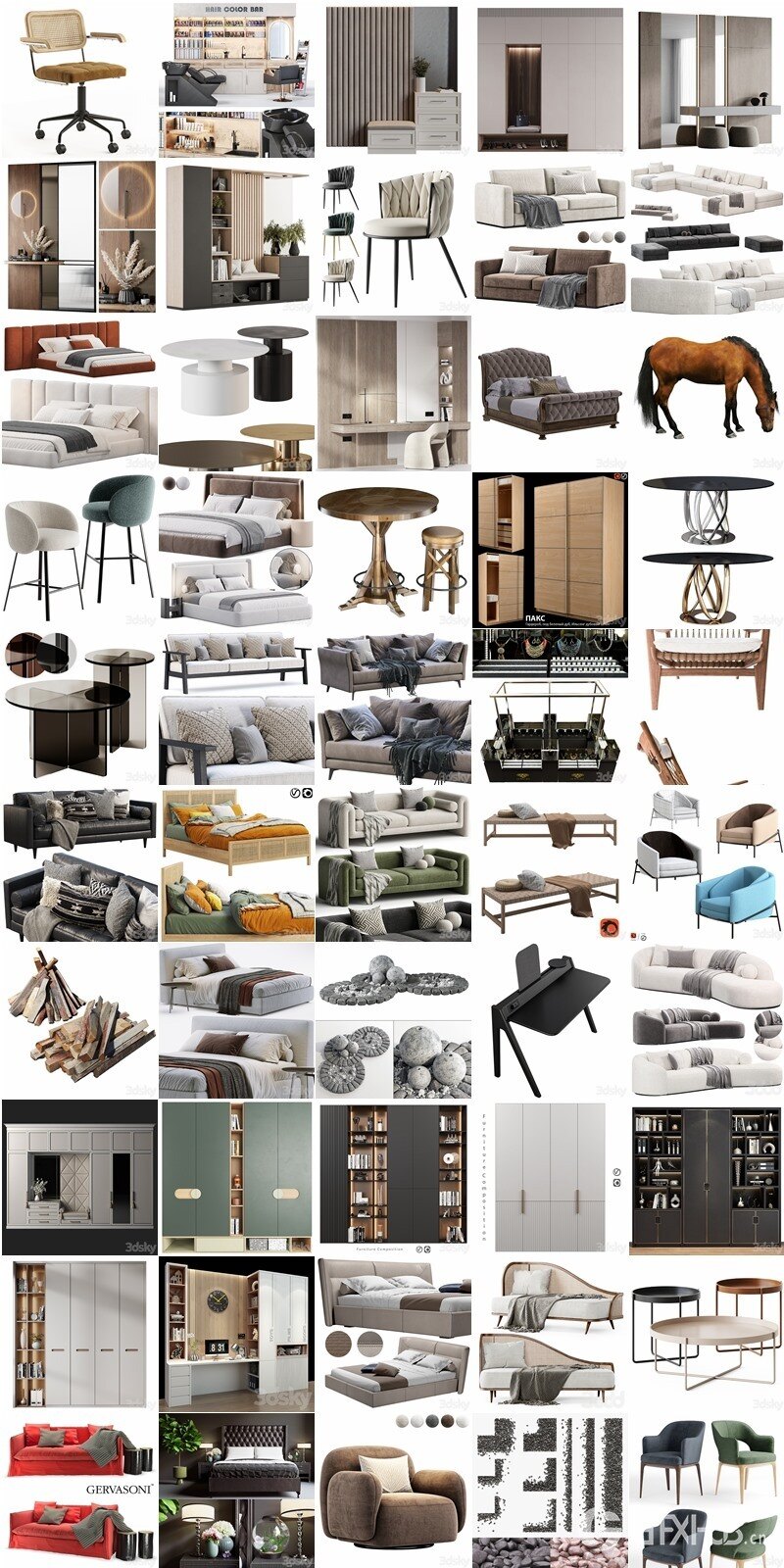 3dsky Pro 室内家具沙发椅子床具桌台浴室客厅背景墙3D模型合辑2024年3月第一季 | 380套 | 21.8GB