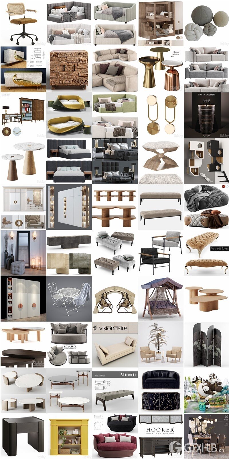 3dsky Pro 室内家具沙发椅子床具桌台浴室客厅背景墙3D模型合辑2024年3月第一季 | 380套 | 21.8GB