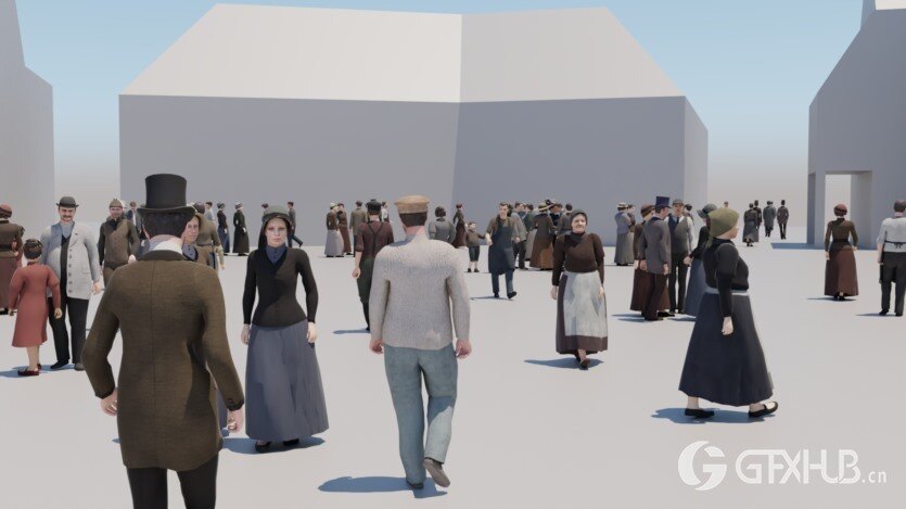 19世纪欧洲三维角色人物3D模型 3D 19th century low poly crowd with Anima file model