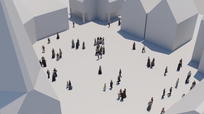 19世纪欧洲三维角色人物3D模型 3D 19th century low poly crowd with Anima file model