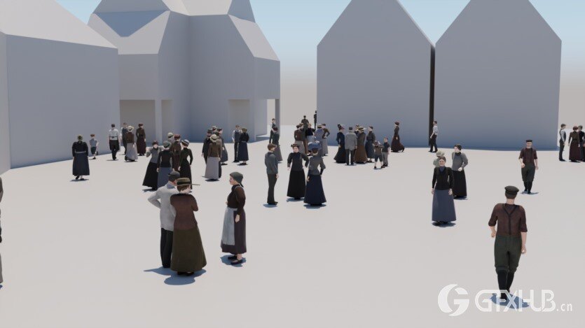 19世纪欧洲三维角色人物3D模型 3D 19th century low poly crowd with Anima file model