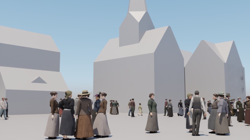 19世纪欧洲三维角色人物3D模型 3D 19th century low poly crowd with Anima file model