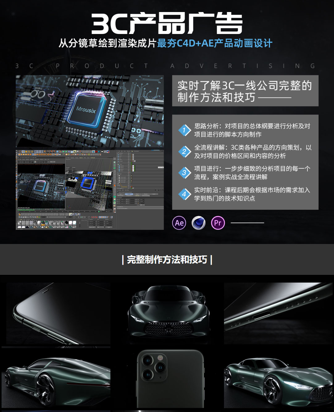 C4D+AE产品动画设计《3C产品广告大片》从分镜草绘到渲染成片系统教学