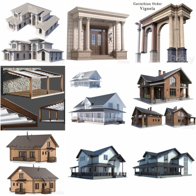 3DSky Pro 100套国外高精度建筑住宅别墅厂房建筑小品3D模型合集